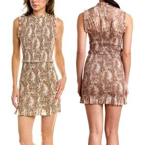 Bec + Bridge Brown And Ivory Cotton Smocked Toile Print Gloria Mini Dress Size 2